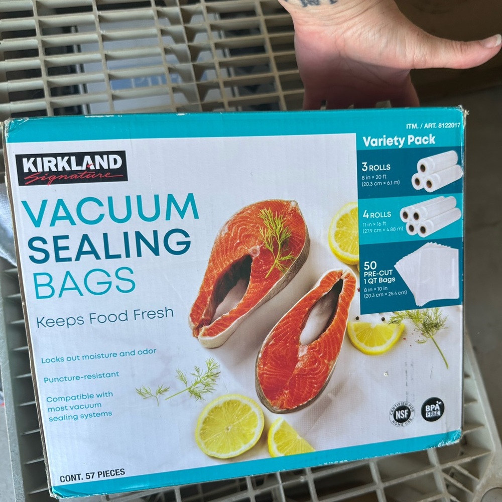 Kirkland Signature Vacuum Sealing Bags with Blue and White Packaging